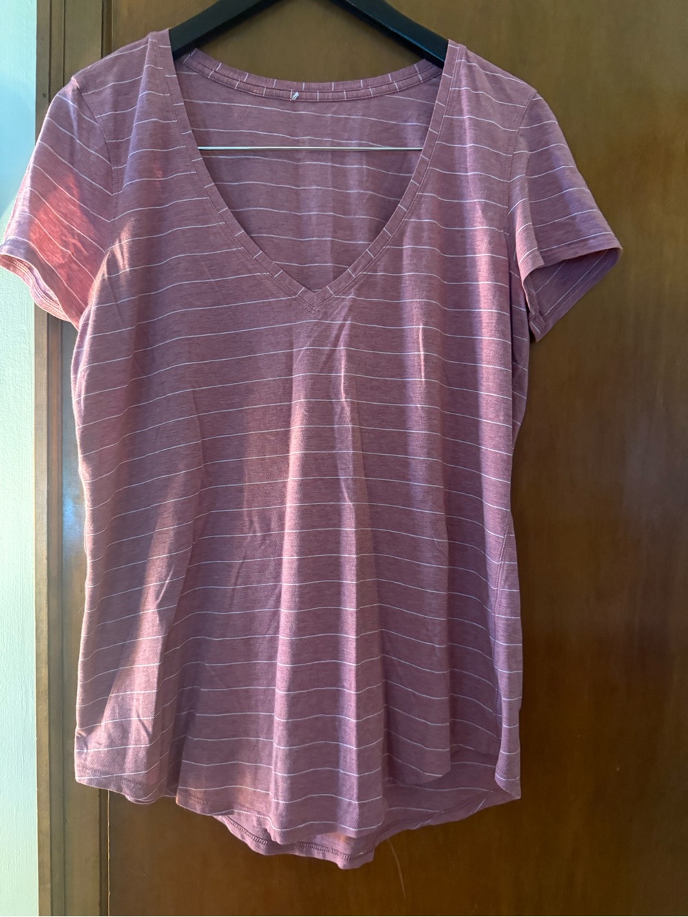 Lululemon Striped V-Neck Short Sleeve Tee - Mauve